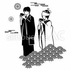 (和装)青海波 結婚,花嫁,花婿のシルエット素材