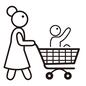 買い物 スーパーマーケット,親子,子供,カート,ショッピングカート,買い出し,買い物,ショッピング,スーパー,人物のシルエット素材