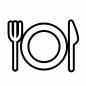 お皿とカラトリー　白抜き 皿,カラトリー,白抜き,フォーク,ナイフ,洋食,食事,円形,卓上,刃のシルエット素材