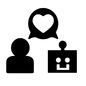 人とロボット 人物,1人,ピクトグラム,吹き出し,会話,対話,ハート,感情,iot,マッチングのシルエット素材