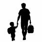 旅行に出発する父と息子 荷物,持つ,歩く,出発,屋外,親子,並ぶ,準備,穏やか,わくわくのシルエット素材
