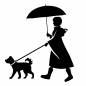 雨の日に犬の散歩をする人 雨の日に犬の散歩をする人 女性,犬,ペット,リード,動物,生き物,1匹,散歩,横向き,傘のシルエット素材