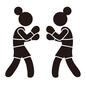 ボクシング ボクシング スポーツ,女性,2人,向かい合う,試合,お団子ヘア,全身,横向き,構える,女の人のシルエット素材