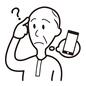 スマホを紛失した老人 スマホを紛失した老人 紛失,忘れた,無くした,置き忘れ,クエスチョンマーク,はてなマーク,困惑,困る,分からない,人物のシルエット素材