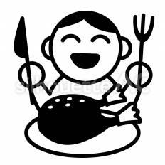 チキンを食べる人　男の子 男の子,チキン,フォークのシルエット素材