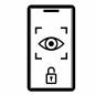 視線認証でロック解除するスマートフォン スマートフォン,視線認証,ロック解除,端末,画面,目,セキュリティ,シンプル,スタイリッシュ,防犯のシルエット素材