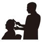 ヘアカット 理容師,男性,人物,理容室,床屋,ヘアカット,バーバーチェア,客,カット,スタイリングチェアのシルエット素材