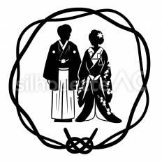 (和装)あわじ結び 結婚,リース,カップルのシルエット素材