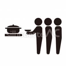炊き出し所 鍋,器,配膳のシルエット素材