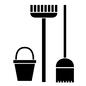 掃除用品 掃除用品,掃除グッズ,掃除道具,バケツ,ほうき,ホウキ,モップ,掃き掃除,床掃除,床磨きのシルエット素材