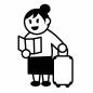 荷物を持ち地図を見る女性 女性,地図,パンフレット,ガイドブック,見る,笑顔,楽しい,旅行,お団子ヘア,スーツケースのシルエット素材