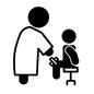 保健室 保健室 ピクトグラム,保健室,ケガ,怪我,けが,養護教諭,先生,大人,座る,手当てのシルエット素材
