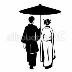 (和装)和傘 結婚,和装,傘のシルエット素材