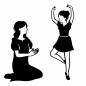 娘の踊りを見る母 娘の踊りを見る母 親子,女の子,バレエ,踊る,座る,ポーズ,見る,拍手,バレリーナ,母の日のシルエット素材