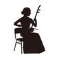 演奏 二胡,楽器,弦楽器,女性,人物,演奏,座る,椅子,弾く,お団子ヘアのシルエット素材