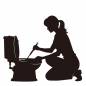 トイレ掃除をする女性 トイレ,掃除,便器,ブラシ,洗剤,床,しゃがむ,清掃道具,水回り,大掃除のシルエット素材