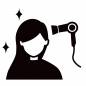 ドライヤーで髪を乾かす女性 女性,母の日,ヘアケア,美容,ドライヤー,美容室,キラキラ,乾かす,ブロー,年中行事のシルエット素材
