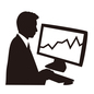 パソコンで折れ線グラフを見る男性 パソコンで折れ線グラフを見る男性 パソコン,グラフ,折れ線,ギザギザ,男性,モニター,画面,見る,キーボード,入力のシルエット素材