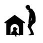 犬小屋 犬小屋 ペット,犬小屋,小屋,大型犬,人,人物,かがむ,全身,横向き,見つめあうのシルエット素材