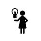 ひらめいた女性 ひらめいた女性 ひらめく,ひらめき,電気,電球,豆電球,人物,女性,女,ピクトグラム,スカートのシルエット素材