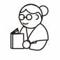 読書をする女性 読書をする女性 女性,メガネ,人物,1人,上半身,お団子ヘア,高齢者,おばあちゃん,笑顔,読むのシルエット素材