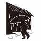 土砂降りの中を歩く人 土砂降りの中を歩く人 傘,土砂降り,差す,雨具,歩く,家,台風,天気,気象,集中豪雨のシルエット素材