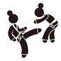空手 空手 スポーツ,空手,女性,全身,2人,向かい合う,蹴り,攻撃,試合,お団子ヘアのシルエット素材
