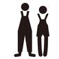 ペアルック ペアルック ペアルック,男女,カップル,オーバーオール,全身,立つ,正面,お揃い,ラブラブ,ピクトグラムのシルエット素材