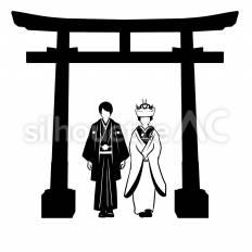 (和装)鳥居 結婚,鳥居,神社のシルエット素材