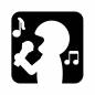 カラオケ　歌う人　白抜き カラオケ,歌う,白抜き,マイク,音符,音楽,歌,横向き,上半身,立つのシルエット素材