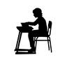 勉強する人 勉強する人 生徒,座る,着席,女の子,人物,全身,横向き,教科書,めくる,ノートのシルエット素材