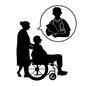 通院介助 通院介助 人,人物,訪問介護,通院介助,ホームヘルパー,車いす,押す,男性,乗る,移動のシルエット素材