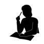 勉強する人 勉強する人 考える,ノート,文房具,鉛筆,女性,生徒,人物,上半身,座る,学校のシルエット素材