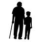 孫と歩く男性 人,人物,歩く,並ぶ,立つ,杖,シニア,老人,お年寄り,おじいさんのシルエット素材